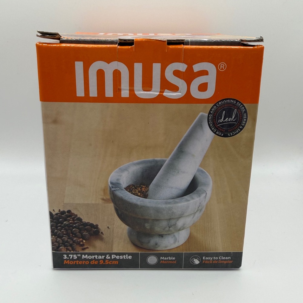 IMUSA Marble Mortar and Pestle 3.75 Inch Natural Stone Herb Spice Grinder Gray